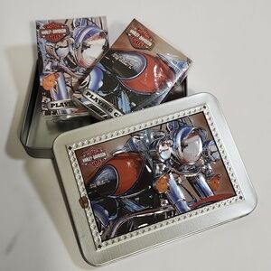 HARLEY DAVIDSON COLLECTOR TIN & 2 DECKS OF PLAYING CARDS MOTORCYCLES New In Box